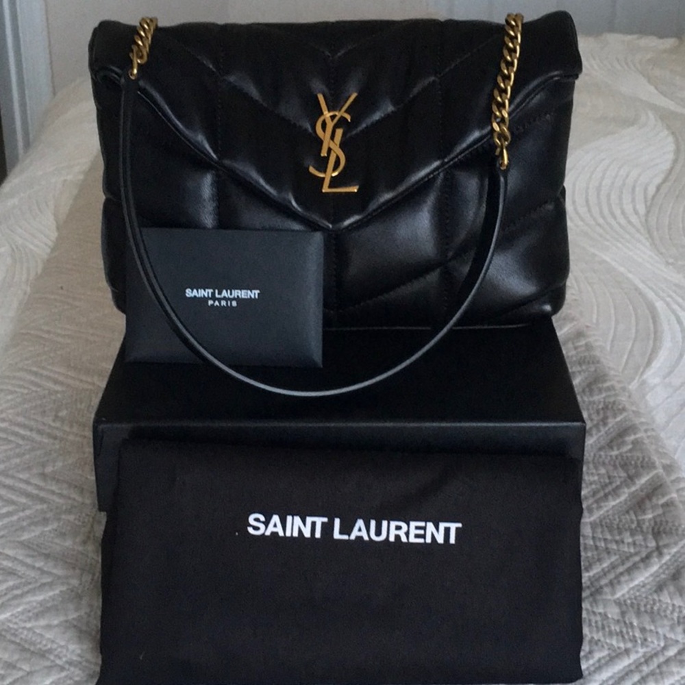 St Laurent YSL mini toy puffer in black with gold hardware